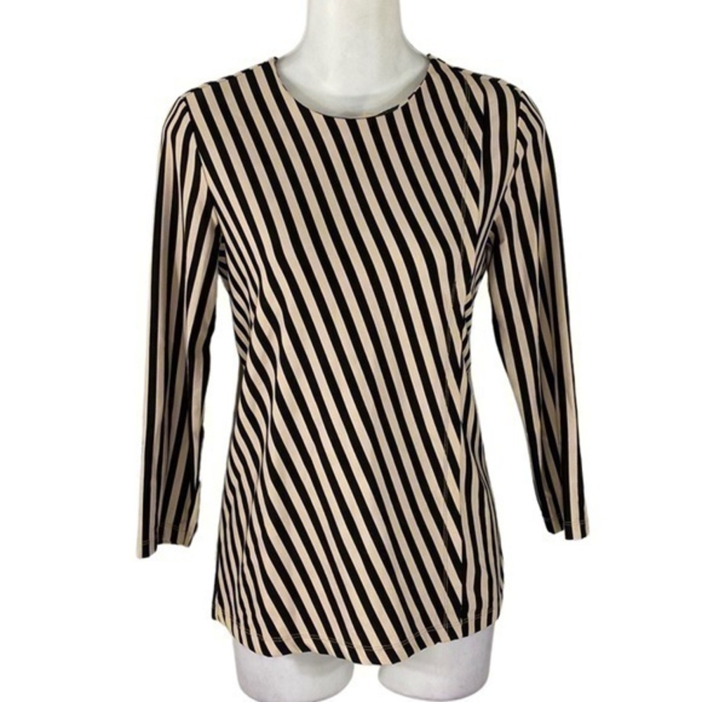 J. McLaughlin cream black stripe stretch top B11